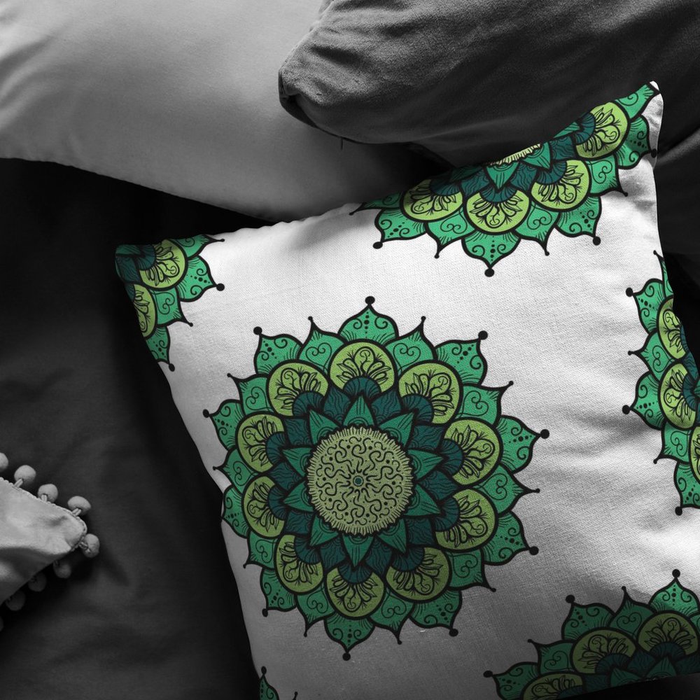 Moroccan Style Green Mandala Decorative Pillow